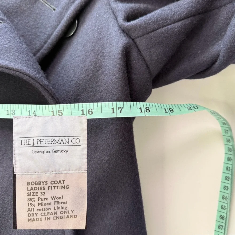 J Peterman Women’s Bobby Coat Long Peacoat Overcoat Wool Size 32 M Navy